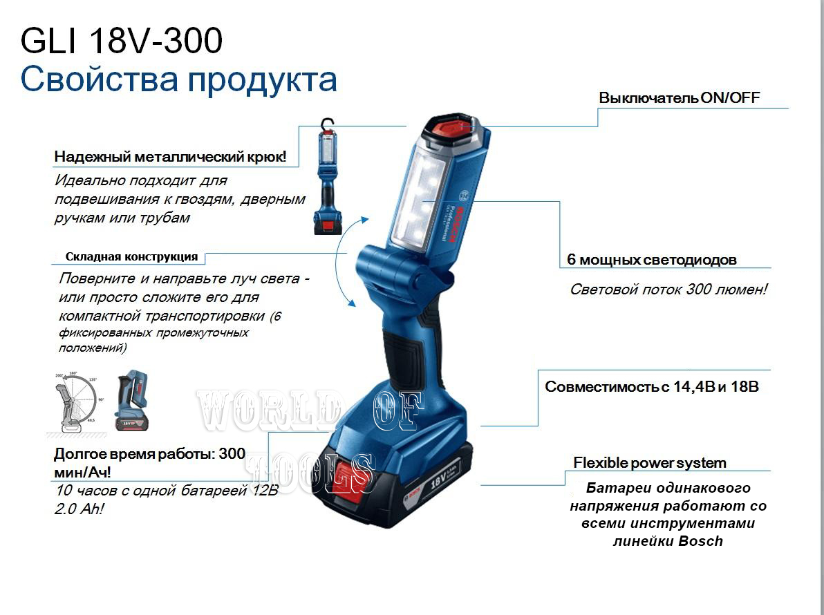 BOSCH 06014A1100 Аккумуляторный фонарь  GLI 18V-300